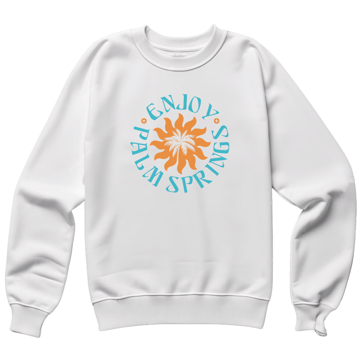 "ENJOY PALM SPRINGS" White Midweight Crewneck Sweatshirt