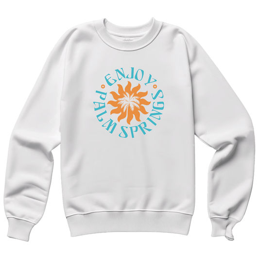 "ENJOY PALM SPRINGS" White Midweight Crewneck Sweatshirt